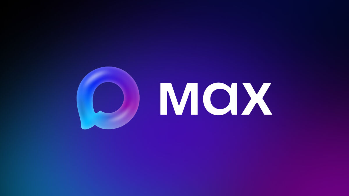 Логотип мессенджера MAX на тёмном фоне с градиентом