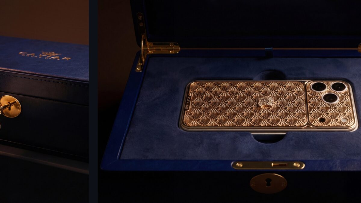 Золотой смартфон Caviar Billionaire’s Surprise в подарочной коробке с синтым бархатом