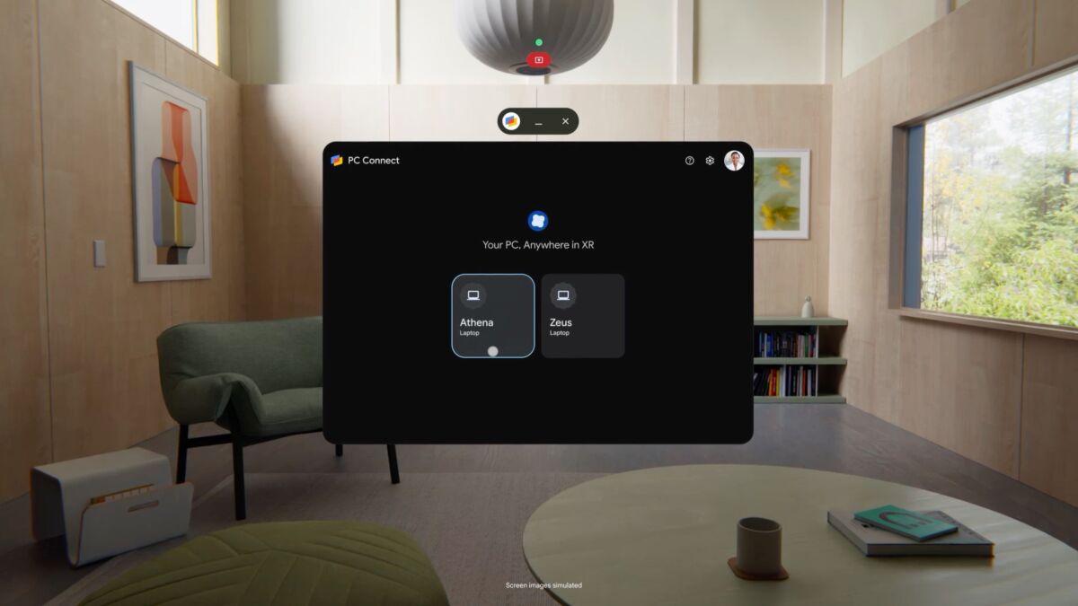 Экран компьютера и интерфейс PC Connect на виртуальной реальности