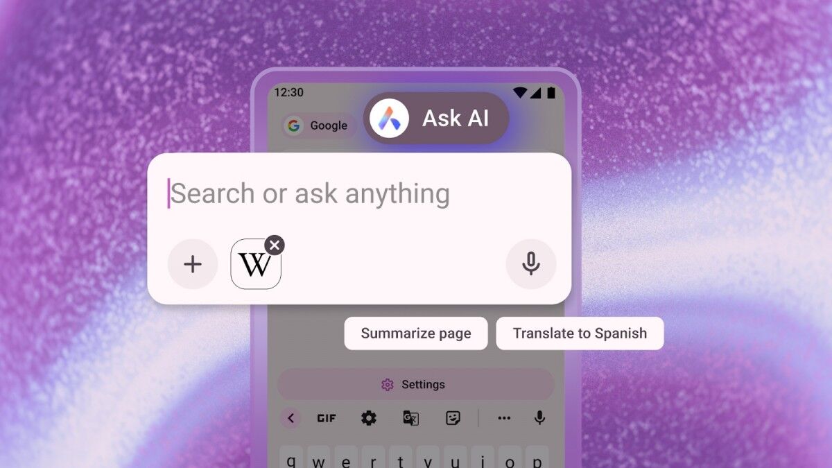 Интерфейс Opera для Android с AI-функциями и поисковой строкой в обновленной версии