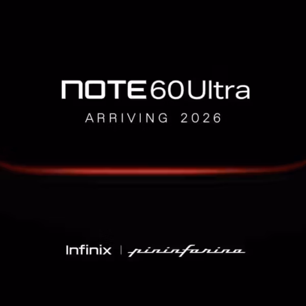 Рекламный слайд смартфона Infinix Note 60 Ultra 2026 с дизайном Pininfarina