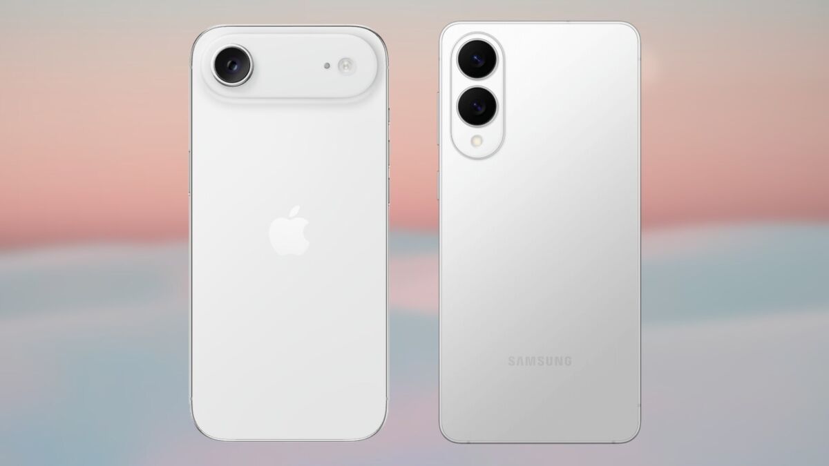 Белый смартфон с двумя камерами сзади и логотипом Apple