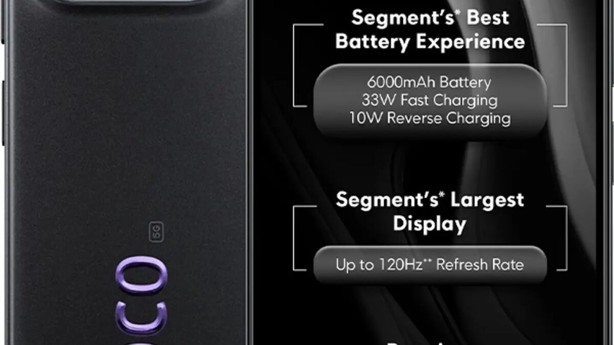 Задняя часть смартфона POCO C85 5G с камерой и логотипом
