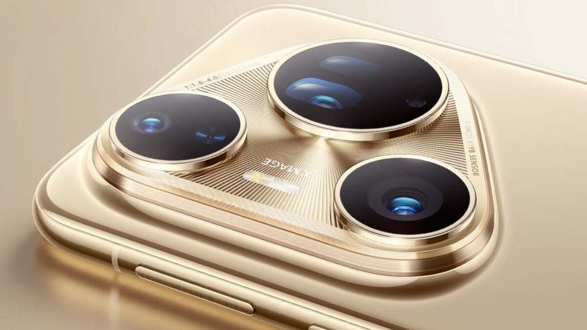 Золотой смартфон с тройной камерой и крупным модулем