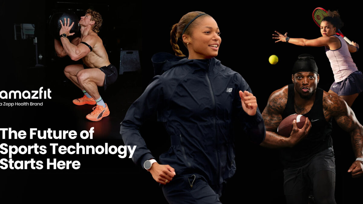 Спортсменка на CES 2026 демонстрирует концепт спортивных AR-очков Amazfit с умным дисплеем