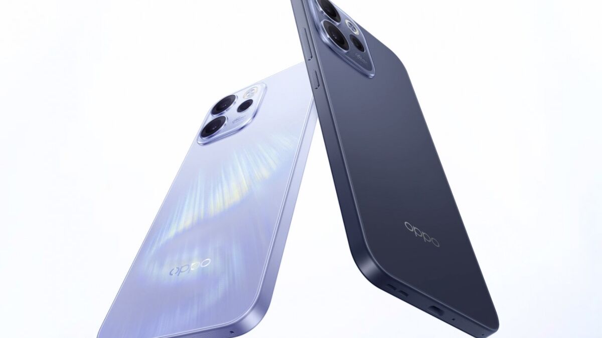 Oppo Reno15 F 5G два смартфона в черном и белом цветах