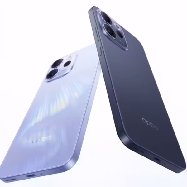 Oppo Reno15 F 5G два смартфона в черном и белом цветах