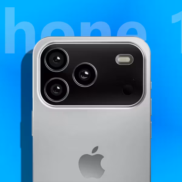 Задняя панель iPhone 18 с тремя камерами, крупным логотипом Apple и увеличением модуля