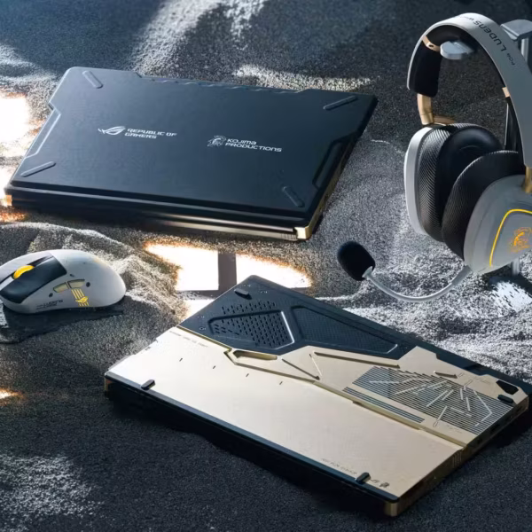 Лимитированная игровая гарнитура Kojima x ASUS ROG в стиле Ludens, черно-серый дизайн на CES 2026