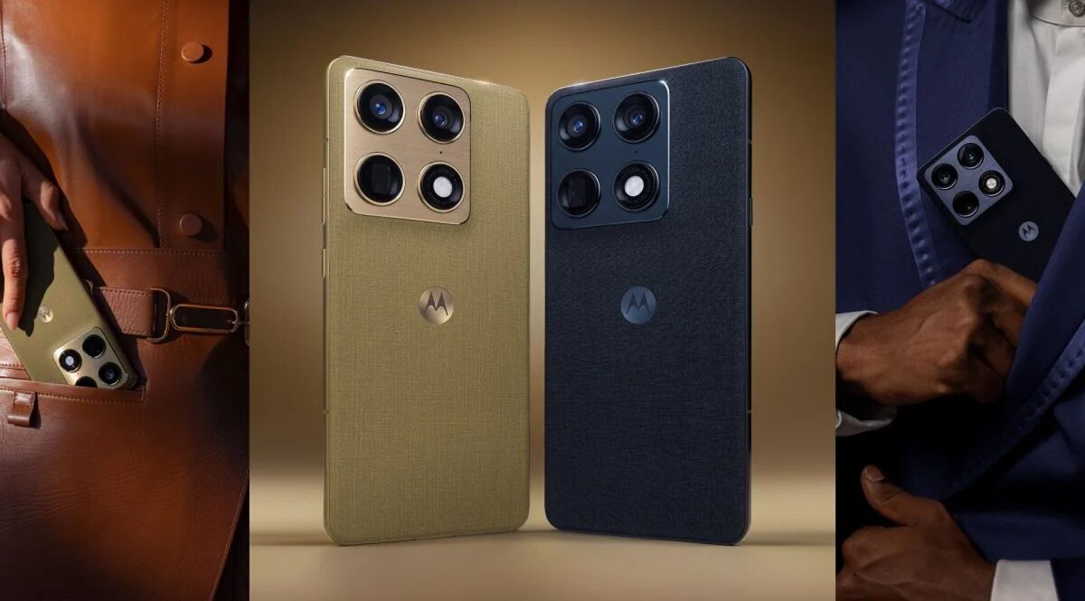 Два смартфона Motorola Signature с фокусом на камерах, тонкие корпуса на нейтральном фоне