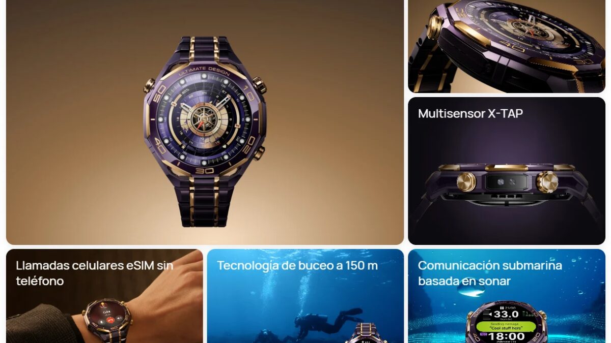 Часы Huawei Watch Ultimate Design Royal Gold с циферблатом и золотыми элементами сбоку и на ремешке