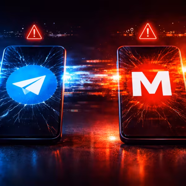 Смартфоны с разбитыми экранами и предупреждениями о сбое приложений мессенджеров