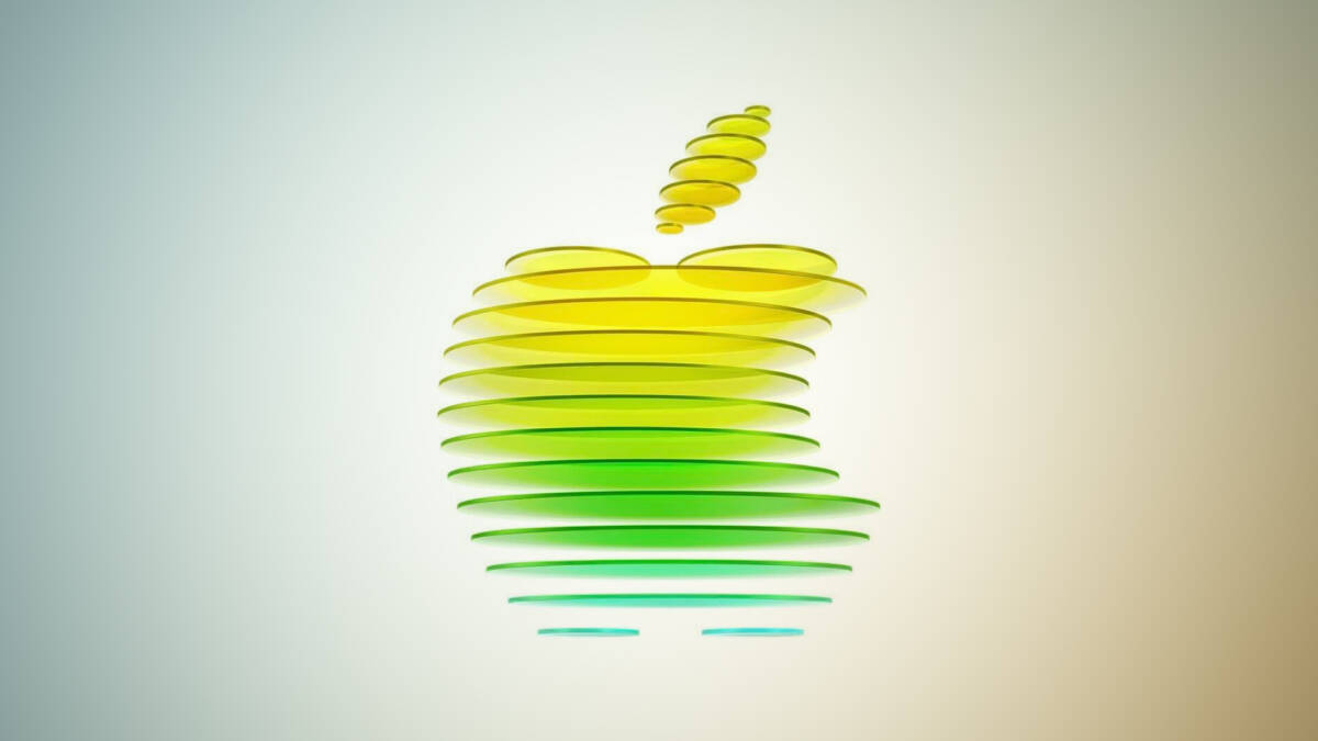 Дизайн-рендер нового iPhone: тонкие разноцветные кольца и цветовая градация на белом фоне