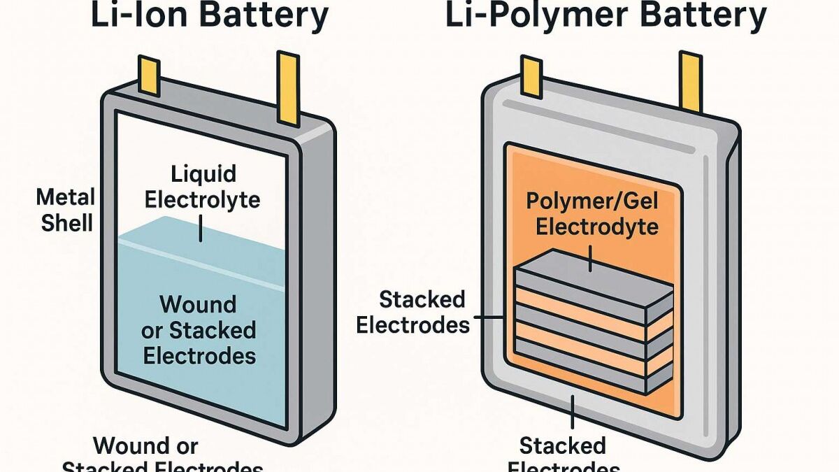 Сравнение литий-ионных и литий-полимерных батарей с изображением внутренних компонентов