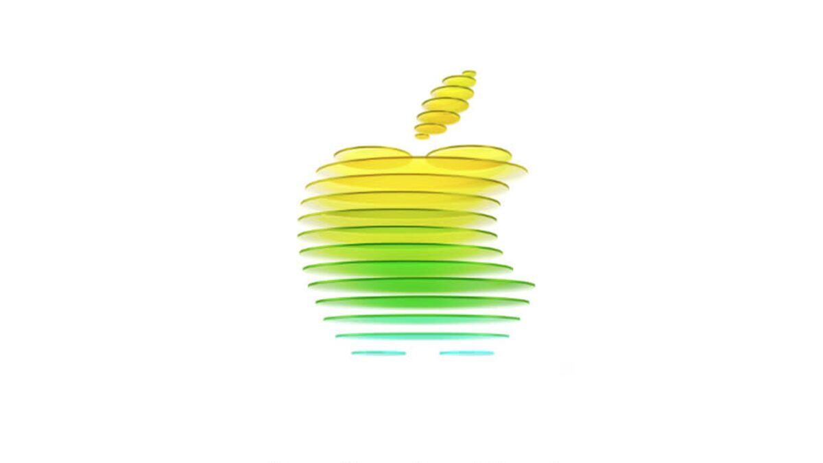Логотип Apple в стиле цветной осциллограммы на белом фоне