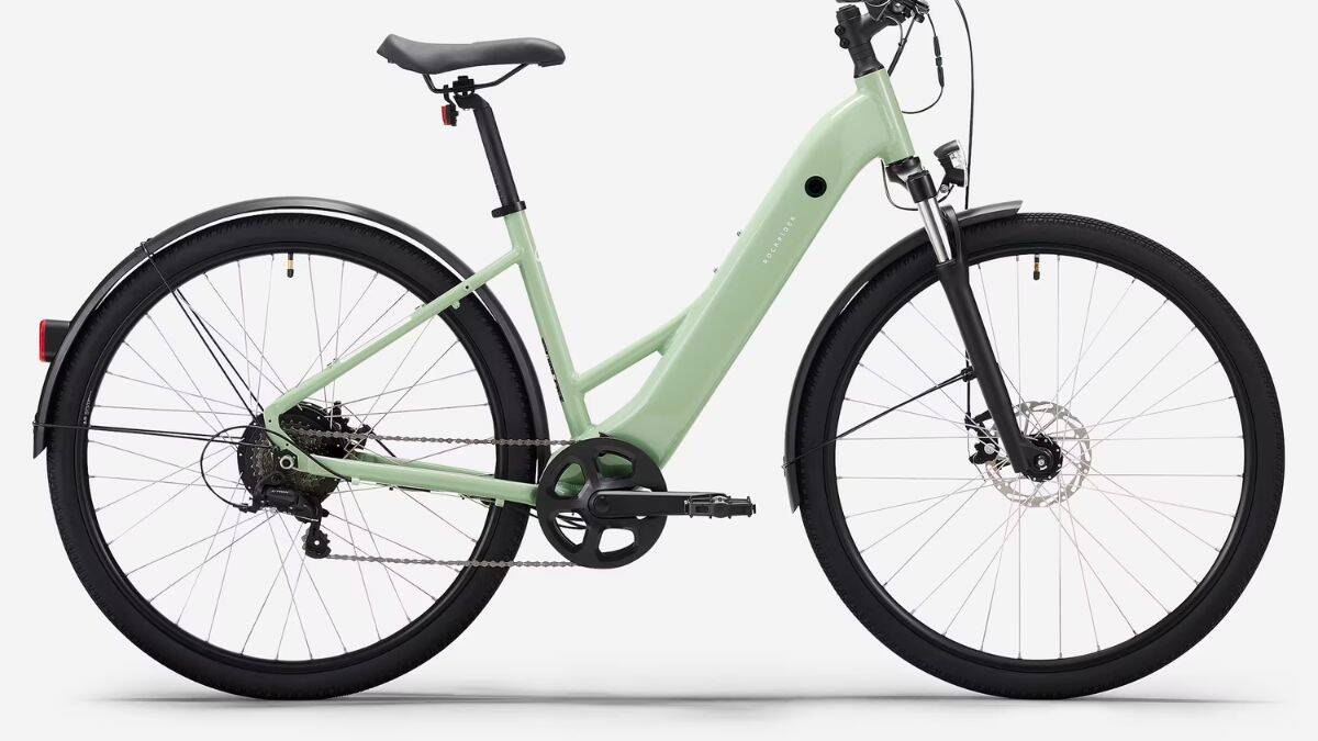 decathlon rockrider e actv 100 almond green electric bike