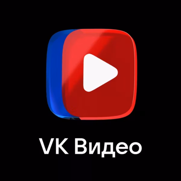 Значок VK Видео с белым логотипом на чёрном фоне