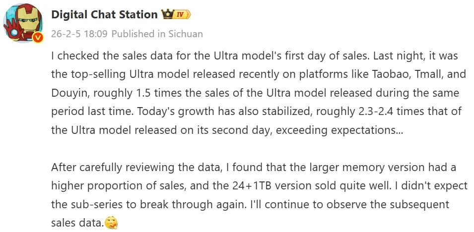 Обзор продаж iQOO 15 Ultra за три дня