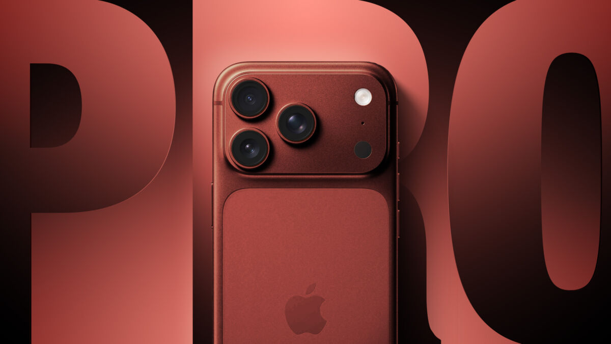 Красный iPhone 13 Pro с тройной камерой и логотипом Apple