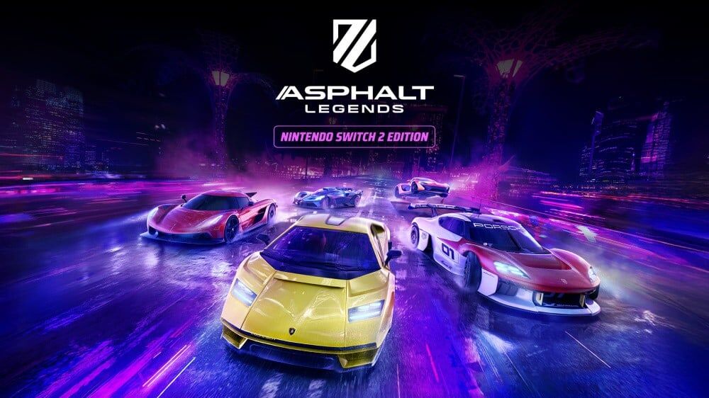Кадр из Asphalt Legends на Nintendo Switch 2 с гоночными машинами и трассой