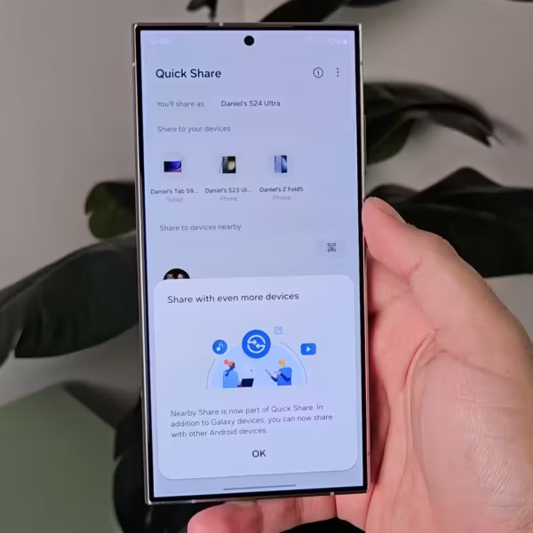 Интерфейс Quick Share и Nearby Share на Samsung Galaxy Note 20 Ultra в One UI 6.1 обмен файлами