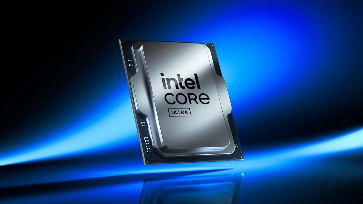 Процессор Intel Core Ultra 200K Plus на фоне синего света
