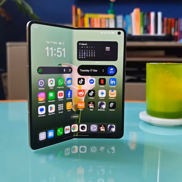 Складной смартфон Oppo Find N6 на столе в помещении