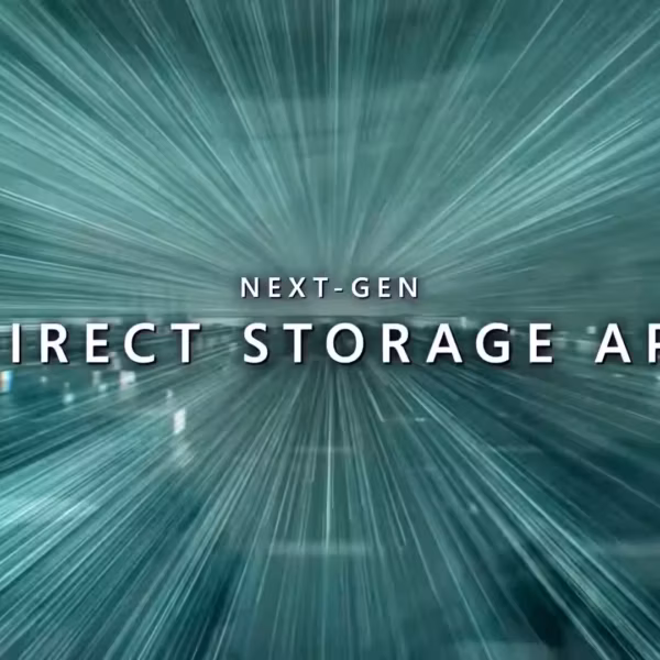 Презентация Microsoft DirectStorage 1.4 с анимацией линий и акцентом на обновлениях Zstandard и управлении GPU