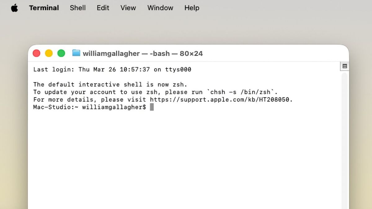 Окно терминала на macOS 26.4 с командной строкой