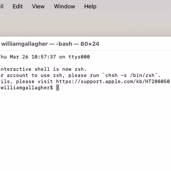 Окно терминала на macOS 26.4 с командной строкой