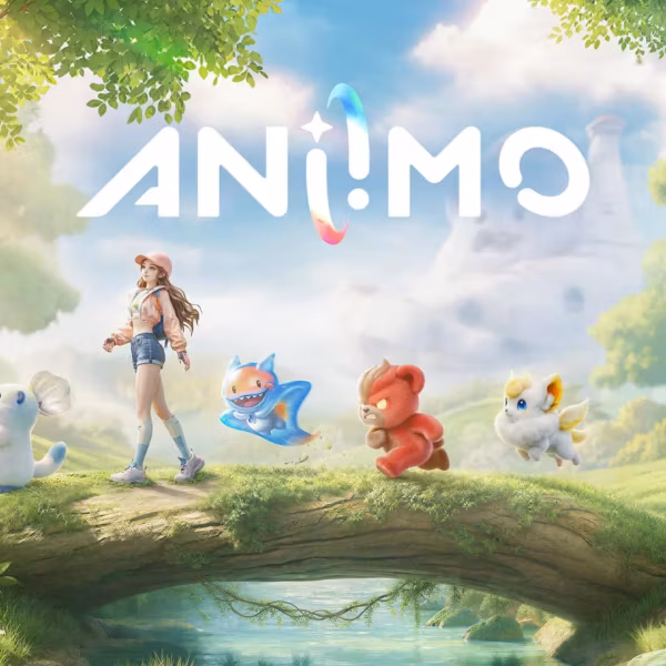 Игровая сцена Aniimo на PS5: человек ловит анимационных существ в детской фантастике