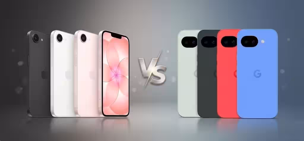 Смартфоны Apple iPhone 17e и Google Pixel 10a: задние панели с модулями камер и вспышкой