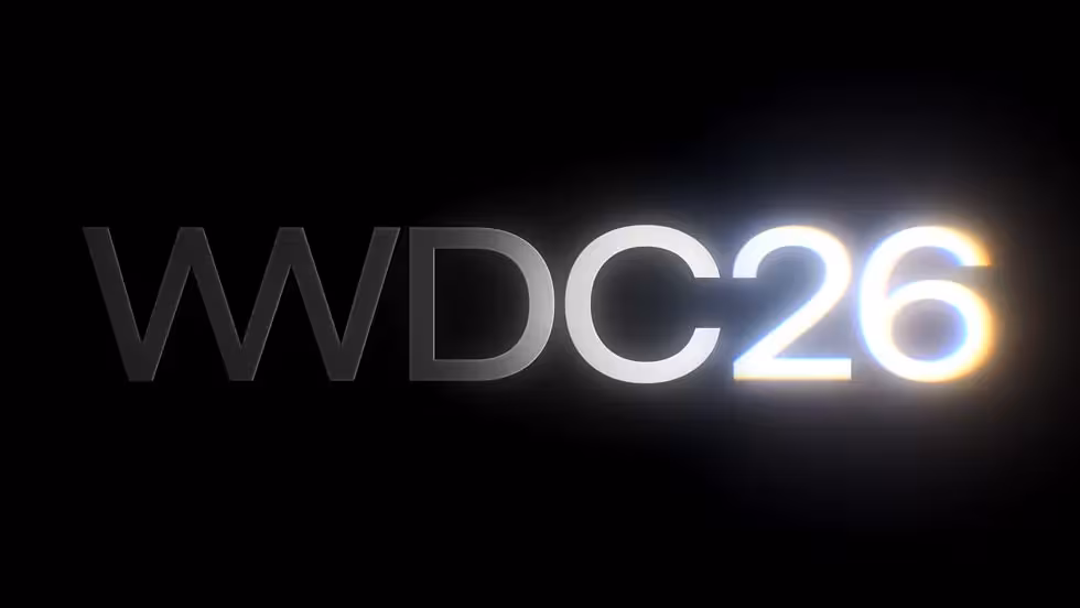 Логотип WWDC 2026 от Apple с эффектом свечения на темном фоне