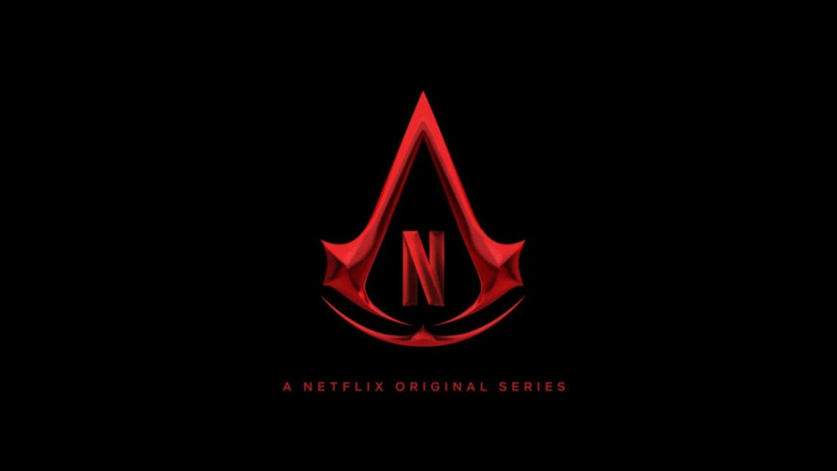 Логотип сериала Assassin’s Creed от Netflix на черном фоне в центре