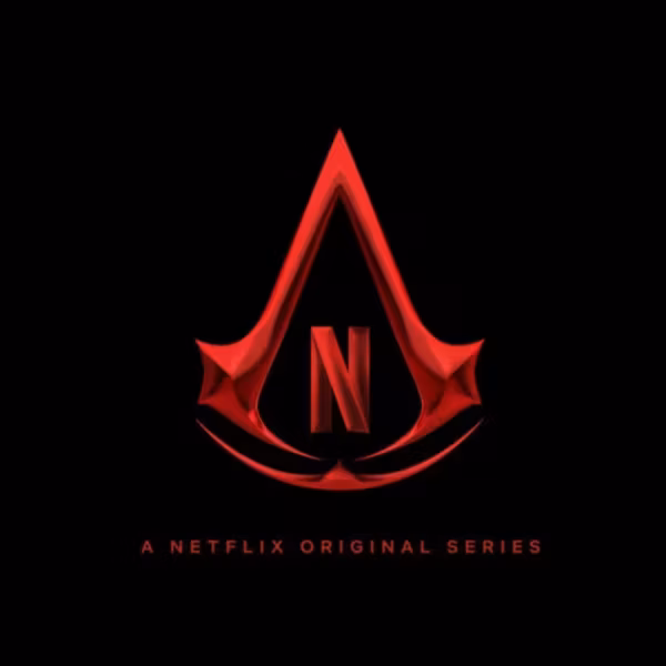 Логотип сериала Assassin’s Creed от Netflix на черном фоне в центре