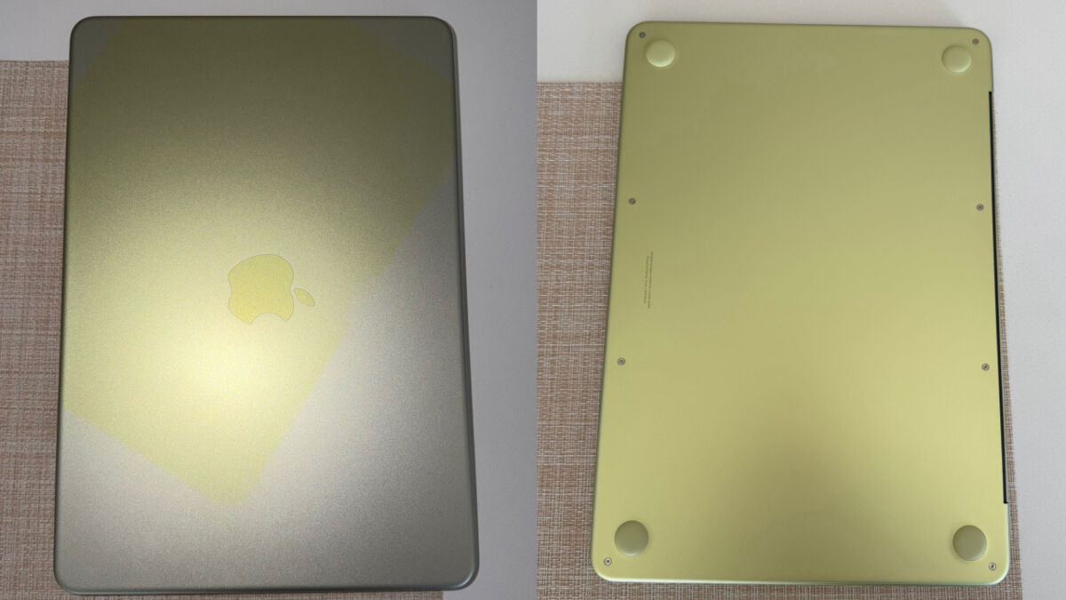 Два корпуса ноутбуков MacBook Neo: один выцветший и пожелтевший, второй без изменений