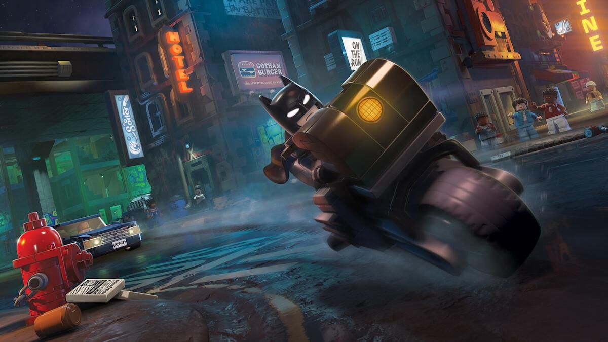 Лего Бэтмен в городе Готэм ночью в игре Lego Batman: Legacy of the Dark Knight