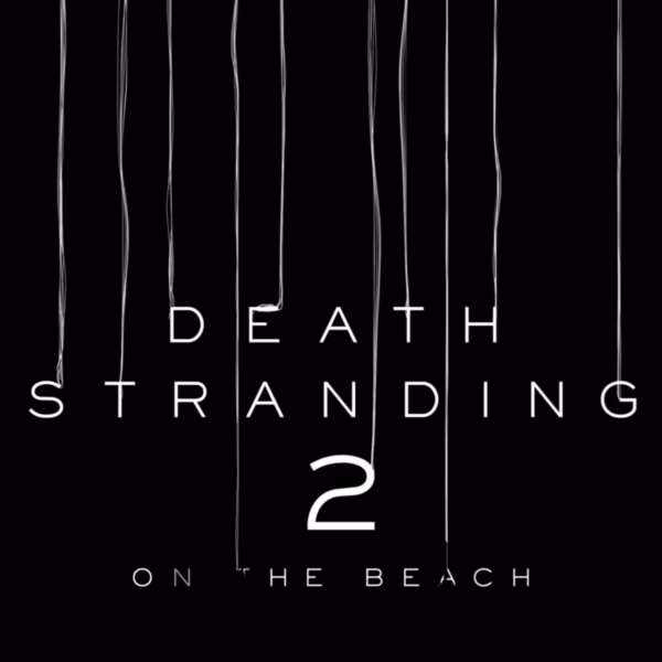 Обложка Death Stranding 2 с черным фоном, белыми линиями и названием игры