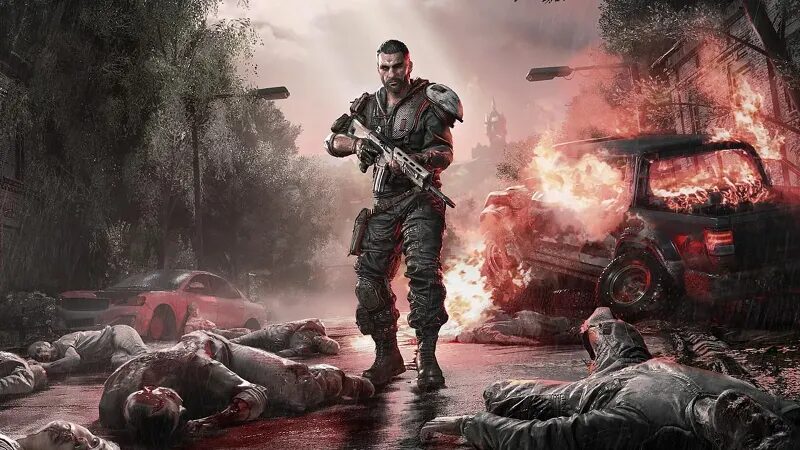 Кадр из Dying Light: The Beast — игрок с оружием среди зомби в локации restored lands