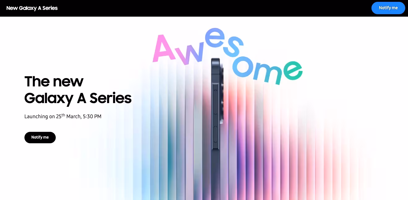 Объявление о новом Galaxy A Series 25 марта