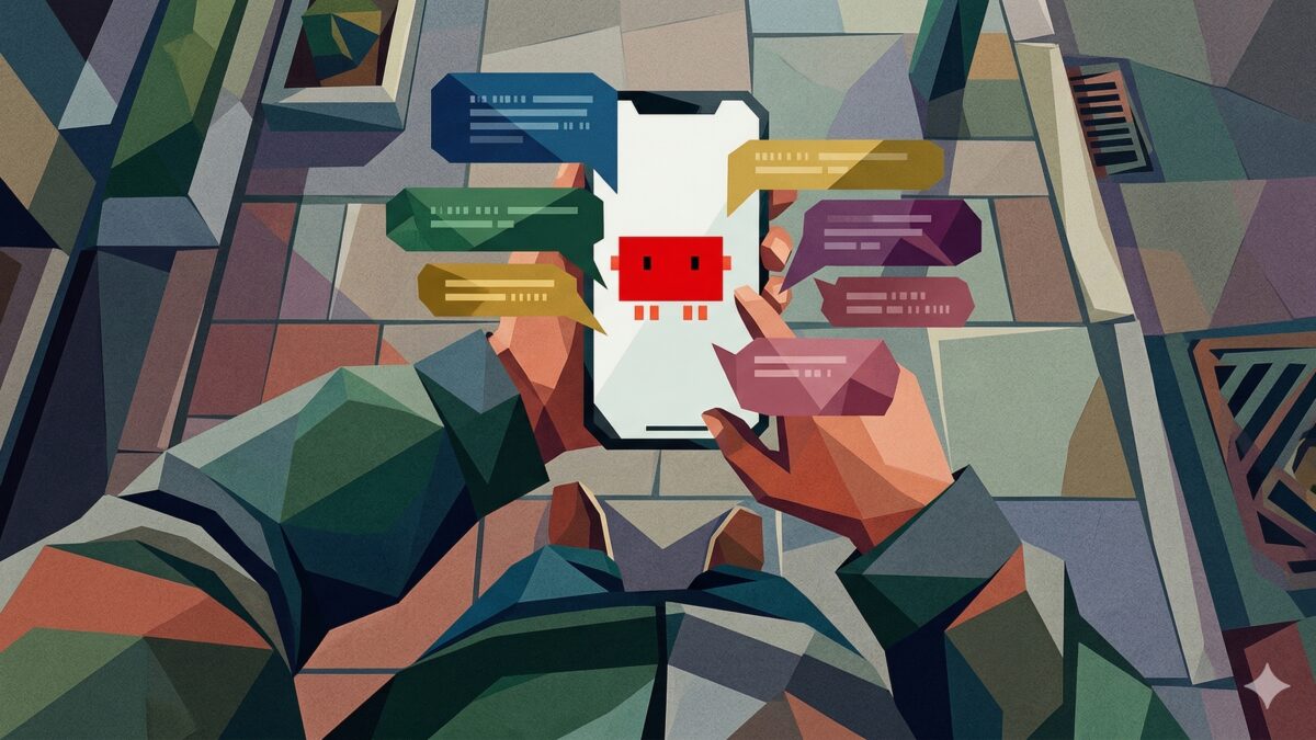 Интерфейс Claude Code Channels в Telegram и Discord: человек держит смартфон с чатами Claude