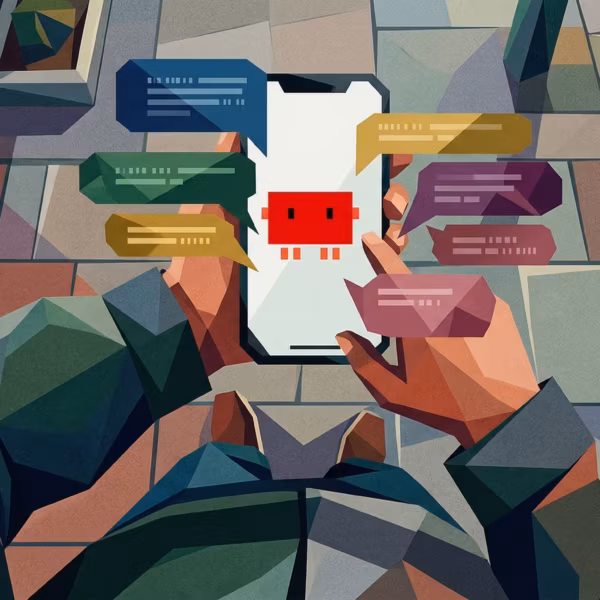 Интерфейс Claude Code Channels в Telegram и Discord: человек держит смартфон с чатами Claude