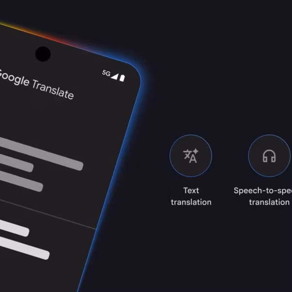 Экран Google Translate с функциями перевода и настройки на фоне темного интерфейса