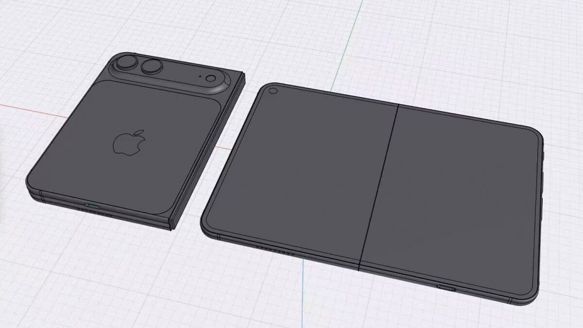 Черно-белый 3D-модель складного iPhone с задней крышкой и дисплеем