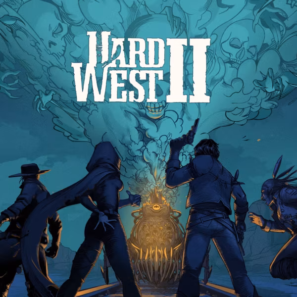 Обложка Hard West II: сцена огненного столкновения персонажей в версии для PS5 и Xbox Series