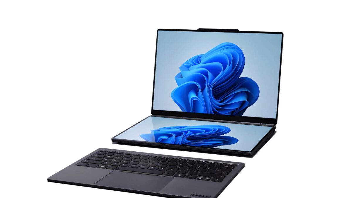 Модульный ноутбук Lenovo ThinkBook с двумя экранами и клавиатурой вблизи