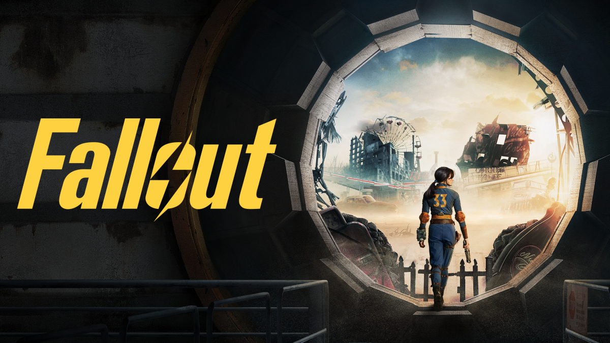 Сцена из Fallout: игрок с оружием в руках стоит в разрушенном городе