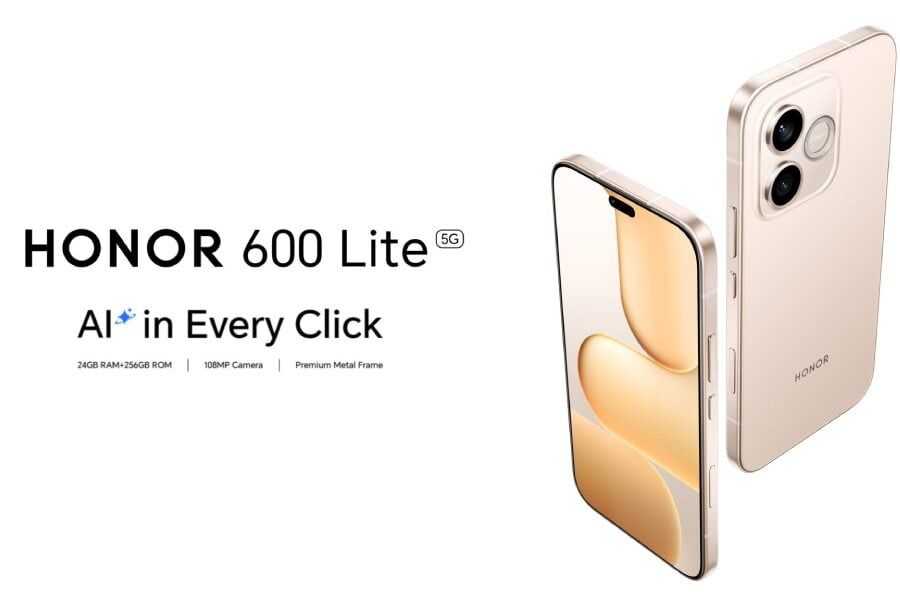 Смартфон Honor 600 Lite в золотом цвете с двойной камерой на задней панели и экраном 120 Гц