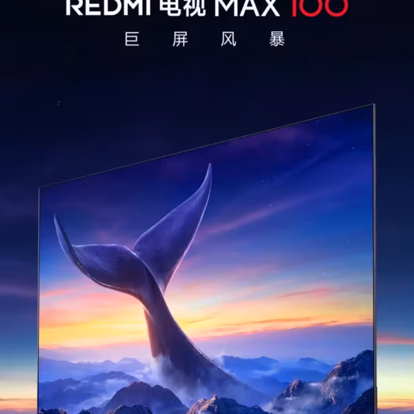 Redmi Smart TV MAX 100 дюймов с яркой заставкой гор и китовым хвостовым плавником