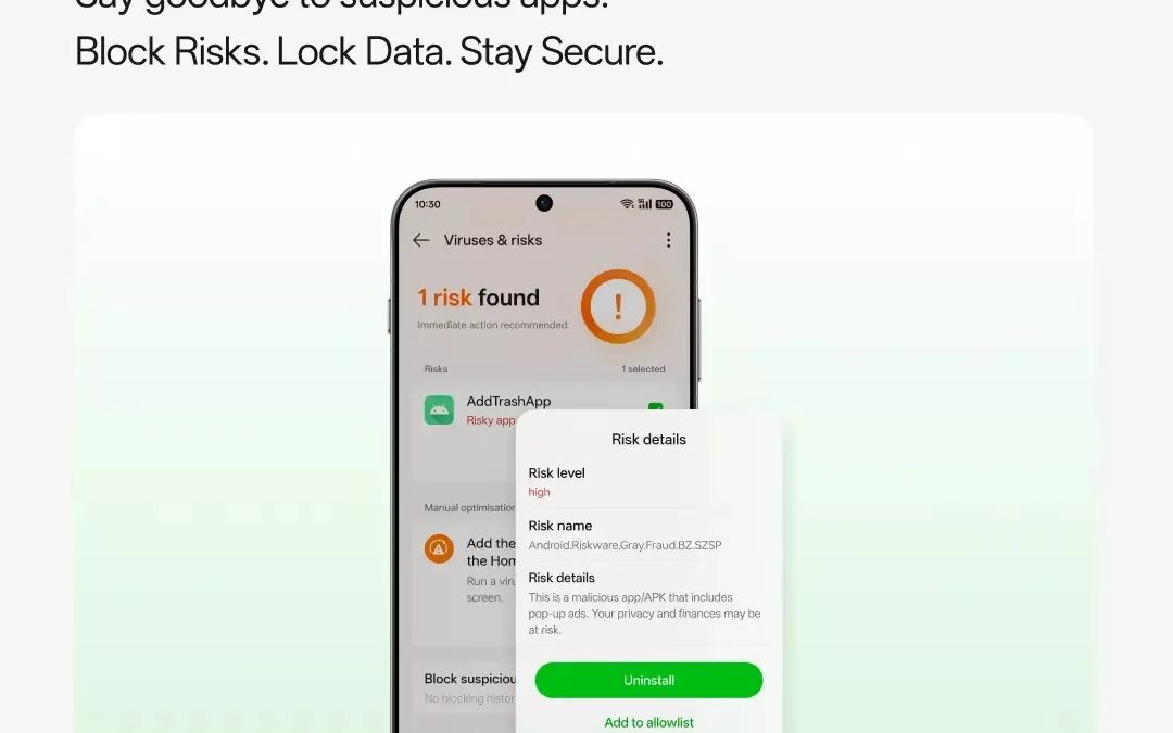 Экран ColorOS 16 с антивирусом и управлением рисками